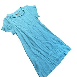 Flax Tunic Top Swing Dress Linen Lagenlook Pockets Turquoise Women Sz P XS/S